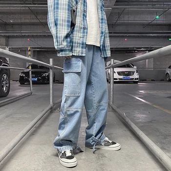 Vyrai džinsai Pločio Kojų džinsai ziajać Prarasti Tiesiai Baggy vyriški džinsai Streetwear Hip-Hop atsitiktinis Riedlentė kelnes S-5XL Neutralus kelnės 4750