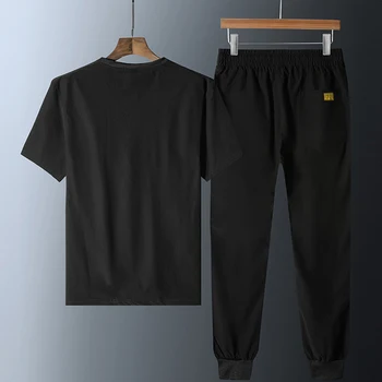 Vyrų Rinkiniai Vasaros Tracksuit Kvėpuojantis Sweatsuit Sweatpants Jogger Vyrų Atsitiktinis vientisos Spalvos marškinėliai+Kelnės Vyras 2-piece Set HA214