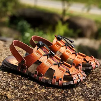 WEH vyrai sandalai lauko pėsčiomis vasaros batų oda 2021 Paplūdimio Bateliai Prabangos prekės ženklo Vyrai Sandalai, Šlepetės Minkšto Dugno plius dydis 47 14436