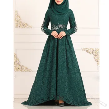 Wepbel Musulmonų Moterys Nėrinių Suknelė Plius Dydis Arabų Abaja Aukšto Juosmens Big Swing Skraiste Atsitiktinis Musulmonų Slim Fit Šalies Maxi Suknelė 185998