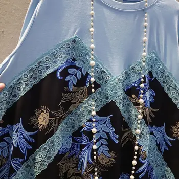 XITAO Spausdinti Kratinys Nėrinių Suknelė False Dviejų vienetų 2021 korėjos Vasaros Naujus O-kaklo trumpomis Rankovėmis Vidutinio ilgio Šifono Suknelė WMD0503
