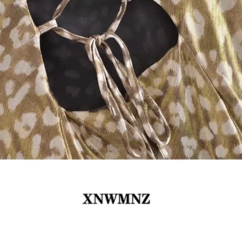 XNWMNZ Za Moterų Elegantiškos Mados seksualus Leopardas Spausdinti Minkšta Midi Camisole Suknelė Vintage Backless Plonas Dirželiai Moterų Suknelės Mujer