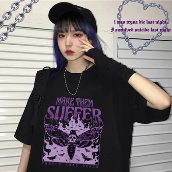 Y2k moteriški marškinėliai punk stiliaus Harajuku drugelis tamsiai laišką išspausdinti O-kaklo trumpomis rankovėmis viršuje 2021 m. vasarą streetwear Женские топы 155245
