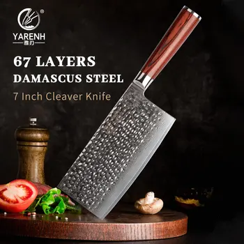 YARENH 7 Colių Virtuvės Cleaver Aštrių 67 Sluoksnių Damaske Didelis Anglies Plieno Chef Peilis Universalus maisto ruošimo Priemonės Pakkawood Rankena