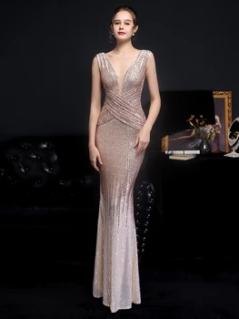 YIDINGZS V Kaklo Bordo China vakarinę Suknelę Moteris Elegantiškas Šalis Maxi Suknelė 12751