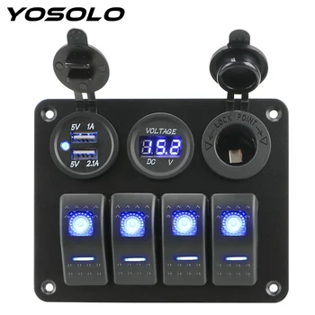 YOSOLO 4 Gauja Aliuminio Skydelio LED Svirtinis Jungiklis, Skydelis DC 12V/24V Digital Voltmeter Vandeniui Dual USB prievadu, automatinio išjungiklio 28793