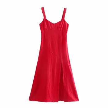 Za 2021 Raudona Backless Suknelė Moteris Seksuali Strappy Afrikos Suknelės Moterims Slydimo Bakas Midi Vasaros Suknelė Atsitiktinis Šalies Ponios Suknelės