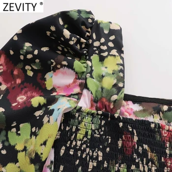 Zevity 2021 moterų Sexy Vieną Sluoksniuotos Rankovėmis Gėlių Spausdinti Slim Palaidinė Moteriška Atgal Elastinga Trumpi Marškinėliai Prašmatnus Trumpų Blusas Viršūnes LS9014 146151