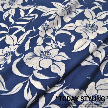 Šilko Medvilnės Audinio Suknelė 30 momme Mėlynos Ir Baltos Gėlės Nekilnojamojo Ruoželiniu drabužių Audiniai 