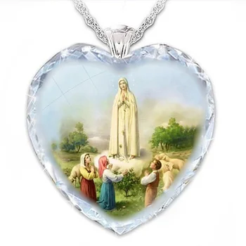 Širdies Formos Kristalų, Stiklo Krikščionių Mergelės Marijos Pakabukas moteriški Karoliai Mados Religinių Amuletas, Aksesuarai, Šaliai, Papuošalai 116822
