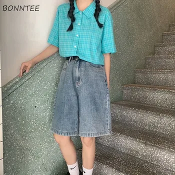 Šortai WomenHigh Juosmens Korėjos Stiliaus Naujas Mados Vasaros Paprasta Harajuku Studentų Ulzzang Streetwear Laisvalaikio Retro Prarasti Apačioje