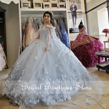 Šviesiai Mėlyna Quinceanera Suknelę 2021 Off Peties Gėlės Blizgančiais Reljefiniai Šalis Princesė Saldus 16 Kamuolys Suknelė Vestidos De 15 Años 100488
