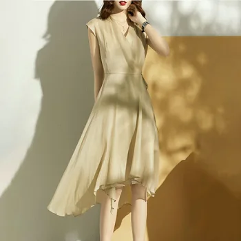 Šviesos Prabanga Paprasta Temperamentas Grynos Spalvos Šifono Suknelė 2021 Naujas Vasaros Moterų Klubo Šalis Suknelė Vestidos