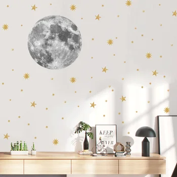 Žalia mėnulio sienų lipduko vaikų kambario kambarį sienų dekoras aukso spalvos žvaigždžių vinilo lipdukai spausdinti tapetai namų dekoro plakatus freskomis 87874