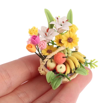 1:12 miniatiūriniai Lėlių priedai Gėlių Krepšelis Mini Vaisių Krepšelis, Gėlės Vazonas, Dekoro, Žaislų sodo puodai ir sodinamosios 19 Stilius