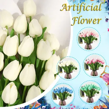 10VNT Tulpių Dirbtinių Gėlių Nekilnojamojo Touch Dirbtinių Puokščių Netikrą Gėlių, Vestuvių Dekoravimas Gėlėmis Namų Garen Dekoro #M
