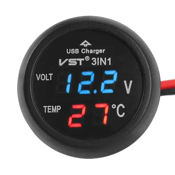 12V/24V Skaitmeninis Matuoklis Stebėti 3in1LED USB VST-706 Automobilinis Įkroviklis Voltmeter Termometras Automobilių Battery Monitor LCD Skaitmeninis Dvigubas Ekranas