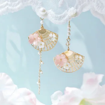 2020 m. Nauja Japonų Stiliaus Moteris Lašas Auskarai Aukso vėduoklės formos Rožinis Gėlių Auskarai Elegantiška Moteriška Mada Juvelyrika