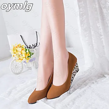 2020 new wedge leopard women shoes shallow Pointed Toe Flock casual summer single shoes fashion ladies dress zapatos de mujer PU