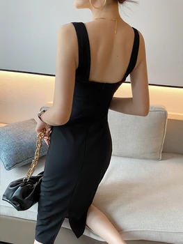 2021 M. Pavasarį Naujas Moterų Bakas Suknelė Prancūzijos Šviesą Seksuali Juoda Suknelė Apynasrio Bodycon Suknelė Šalis Maxi Dizainerio Mados Paryžiuje