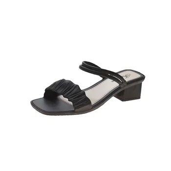 2021 Sandalai Moterų Dual-Naudoti Aukštakulniais Mados korėjos Versija Paprasta Sandalai Išorinis Dėvėti moteriški Sandalai ir Šlepetės