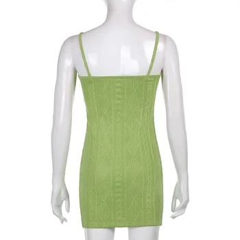 2021 Spausdinti Mezgimo Bodycon Suknelė Moterims Žalia Y2K Vasaros Tuščiaviduriai Iš Sexy Rankovių Spageti Dirželis Beach 
