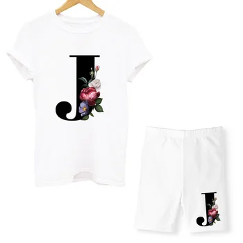 26 anglų kalbos raidės A-Z, baltas trumparankoviai atsitiktinis marškinėliai uosto pagrindinio vasaros kostiumas nustatyti tėvų-vaikų drabužių pora drabužių 2021