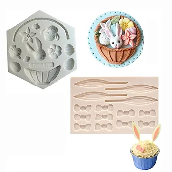 3D Gėlių Krepšelis Triušis Silikono Formų Minkštas Pyragas Apdaila Velykų Apdailos Velykinis Kiaušinis Pelėsių Šokolado Pelėsių Kepimo Įrankis 2021