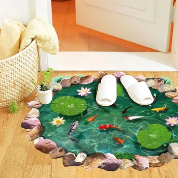3D lotoso tvenkinys žuvims grindų lipdukas vonios kambarį grindų apdailos freskos namų dekoro, sienų lipdukai, tapetai, lipdukai