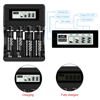 4 Slots LCD Ekranas Smart Baterijos Kroviklis 1,5 V AA AAA Ličio Li-ion Li jonų Liion Akumuliatorius