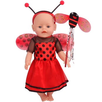 43 cm, kūdikių lėlės, drabužiai Naujagimiams Helovinas raudona bičių set + stebuklinga lazdelė + sparnai žaislai suknelė tinka American 18 colių Mergaičių lėlės f812