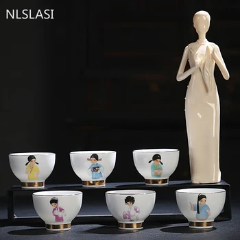 6 vnt./daug Jingdezhen Keramikos teacup tieguanyin Mažų puodeliai porceliano Arbatos rinkinys, Priedai Meistras Asmens Vieno Puodelio Su dovanų dėžutė