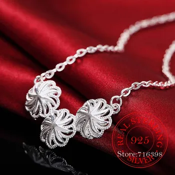 925 Sterlingas Sidabro Fine Jewelry Derlius Europoje Gėlių Ilgos Grandinės Pakabukas&Karoliai Sterlingas sidabro Juosta Choker Karoliai Moterims
