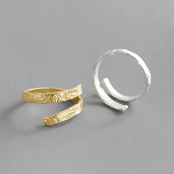 925 sterlingas sidabro neteisėto dvigubo sluoksnio atidaryti moterų žiedai anelli donna, Minimalistinio nereguliarus žiedas sidabro 925 papuošalai