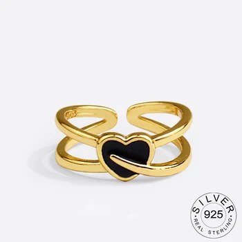 925 Sterlingas Sidabro Žiedai Moterims Juoda Širdies Aukso Senovinių Vestuvių Madinga Papuošalai Didelio Aukščio Antikvariniai Žiedai Anillos