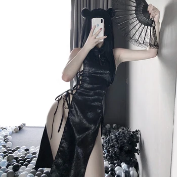 Aukštos Padalinta Tvarstis Mini Suknelė Qipao Moterims Seksualus Apatinis Trikotažas Cheongsam Vienodas Kinų Tradicinės Partijos Suknelė Naktinis Klubas Kostiumai