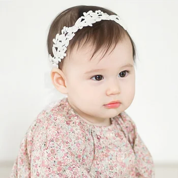 Baltųjų Gėlių Plaukų Juosta Reguliuojamas Lankelis Mados Nėrinių Gėlių Ekrano Užsklandą Kūdikių Mergaitėms Plaukų Juosta