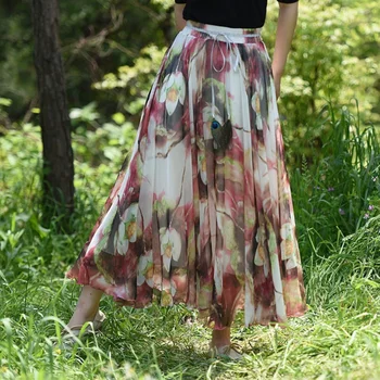 BeeHouse faldas estetinės moterų sijonai šifono gėlių spódnica damska spodnica boho sijonas falda larga saias mulher faldas2021