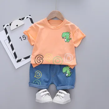 Berniukai trumparankoviai kostiumas medvilnės atsitiktinis animacinių filmų T-shirt baby boy vasaros drabužių kelnės 2 vnt vaikams drabužių