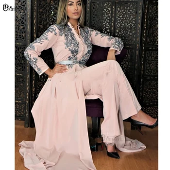 Blush Pink Maroko Kaftan Vakarines Sukneles, Kelnes Appliques Prom Alžyro Įžymybė Chalatas De Soiree Vestuves Oficialų Suknelė