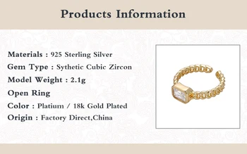 BOAKO 925 Sterlingas Sidabro Geometrinis Atidaryti Pirštų Žiedas Anillos Aukso/Sidabro Žiedai Moterims Opal Nustatymas 2021 Tendencija Bague Bijoux