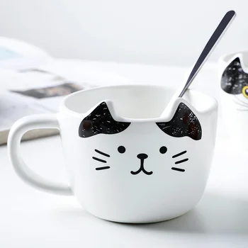 BOUSSAAC Cute Kačių Keramikos Kavos Puodelis Nustatyti Rankena Gyvūnų Puodeliai Su padėklu Kūrybos Drinkware Arbatos Puodeliai Naujovė Pieno Taurės Pusryčiai