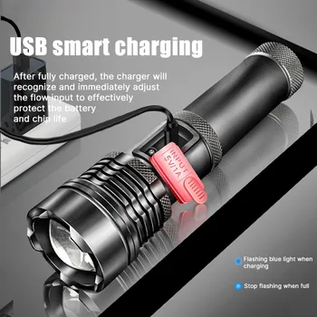D2 XHP50 Super Galingas LED Žibintuvėlis Taktinis Žibintuvėlis įmontuota Baterija USB Įkrovimo Vandeniui P50 Lempos Itin Ryškių Žibintų