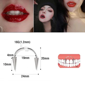 Dantų Apdaila Naujos Medicinos Nerūdijančio Plieno C Lazdele Šypsena Lūpų Tigras Dantų Nagų Zombie Dantų Nėrinių Nagų Vampyras Auskarų Vėrimo Papuošalai