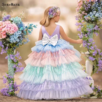 Didelis Mažas Realios Nuotraukos Gėlių Mergaitės Suknelė Vaikų Vestuves Nėrinių Suknelė Pakopų Vaikams Drabužių Photoshoot