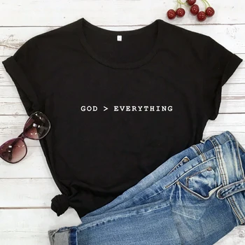 Dievas Per Viską, T-marškinėliai Atsitiktinis Moterų Krikščionių Marškinėlius Drabužius trumpomis Rankovėmis Unisex Religinių Jėzaus Tikėjimas Biblija Viršūnes Tees