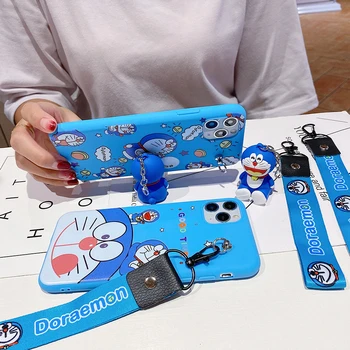 Doraemon Žaislas Atveju KOLEGA A32 A53 A59 F1S A7 A5S AX7 A71 F5 A79 F5 A77 A7X F9 Pro A8 A31 Minkštas Veidrodžio Laikiklio Dangtelį su Virvelę