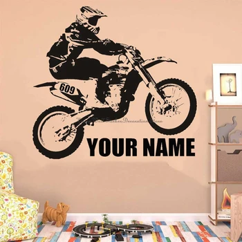 Dovanas vaikams pritaikoma pavadinimas off-road motociklo vinilo sienos lipdukas kalnų dviračių ekstremalaus sporto berniukų kambarių dekoravimo decal