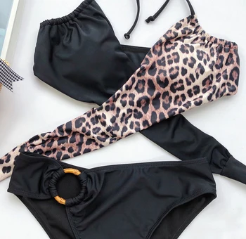 Dviejų dalių Moterų Plaukimo Kostiumas Leopard Seksualus Bikini Mažas Juosmens, Liftas Iki Siūlės Nailonas Bikini Moterų Paplūdimio Plaukimo Dėvėti Plaukti Kostiumas