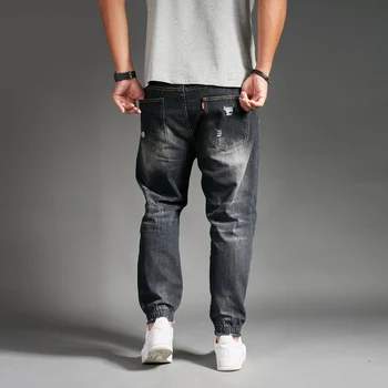 Dydis 42 44 46 48 dydžio vyriški džinsai classic ruožas Haremo kelnės prarasti riebalų kojos padidinti streetwear Atsitiktinis Pluošto kojų džinsai